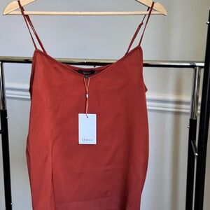 Quince Cami Tank Top Women's Large Paprika Red Washable Stretch Silk V Neck NWT
